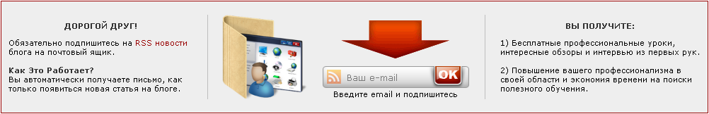 Пример #5 Горизонтальная HTML RSS форма подписки для верхней или нижней раздвижной панели.